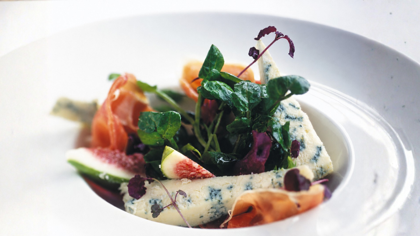 Andrew Pern's Salad of Air-Dried York Ham & Yorkshire Blue with Fresh Figs and Spiced Pear Chutney